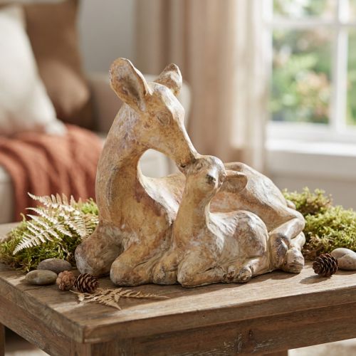 Figura decorativa cervo con cerbiatto in pietra fusa marrone bianco 20×11×17cm | Floristik24.it