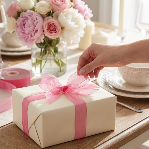 Nastro in organza nastro regalo nastro rosa cimosa 6mm 50m | Floristik24.it