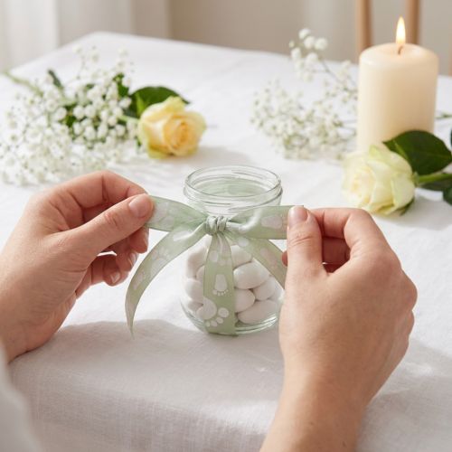 Nastro regalo per battesimo decorazione Piedini di neonato Verde 25 mm, 16 m | Floristik24.it