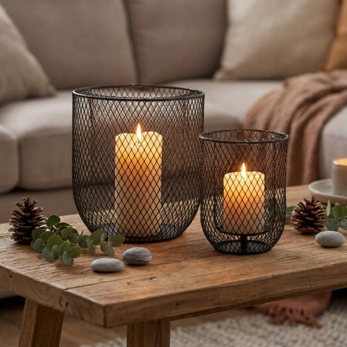 Candeliere cestino in filo metallico nero Ø23cm/16cm set di 2 | Floristik24.it