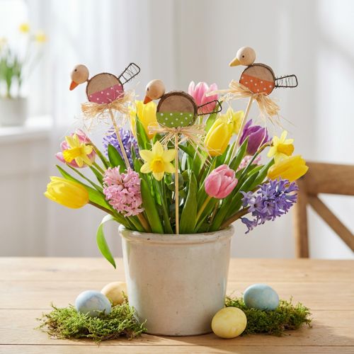 Uccello Fiore Spina Legno Primavera Decorazione Uccello Decorativo su Bastoncino 8cm 12 Pz | Floristik24.it