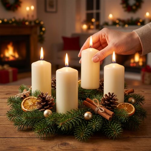 Candele a colonna crema Candele dell'Avvento candele 100/50mm 24 pz | Floristik24.it