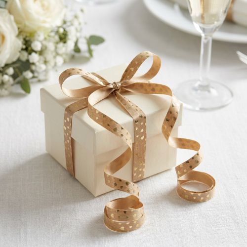 Nastro regalo per arricciare il nastro con cuori marrone oro 10 mm 100 m | Floristik24.it