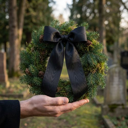 Nastro ghirlanda nero 125mm 25m - Elegante nastro da lutto per fiori e decorazioni, nastro in acetato | Floristik24.it