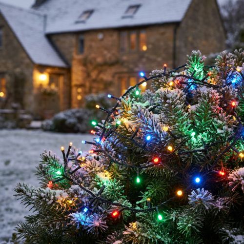 Catena luminosa a LED per esterno 120 9m colorata-nero | Floristik24.it