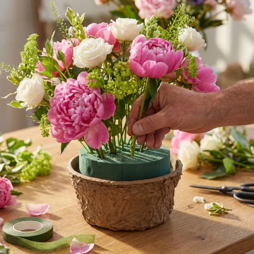 Schiuma floreale bagnata con ciotola per fiori H10cm Ø16cm 2 pz | Floristik24.it