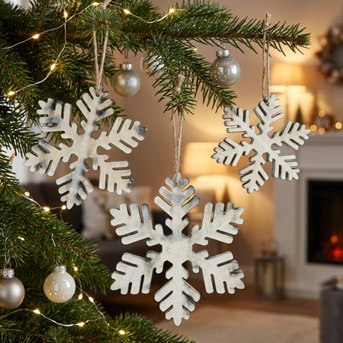 Fiocchi di neve in legno di colore bianco-grigio. 7-12 cm 6 pezzi | Floristik24.it