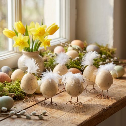 Pulcino nel guscio d'uovo bianco, panna 6 cm 6 pezzi | Floristik24.it