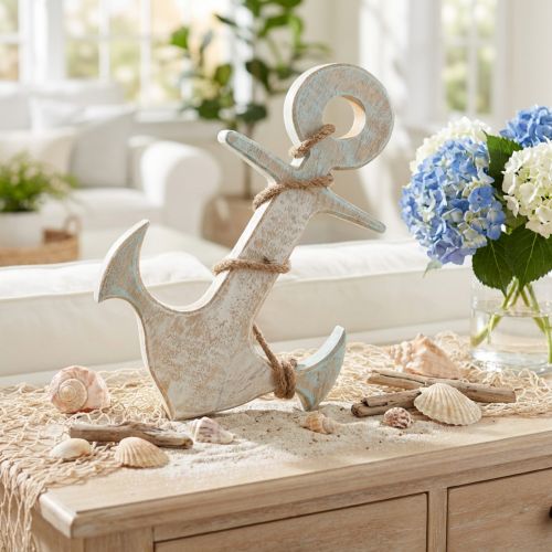 Anchor Deco Wood Maritime Deco Bianco Blu 24,5 cm x 14,5 cm | Floristik24.it
