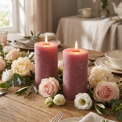 Candele in tinta unita rosa antico 85x150mm 2pz | Floristik24.it