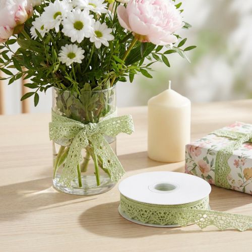 Nastro decorativo in pizzo verde 22mm 20m | Floristik24.it
