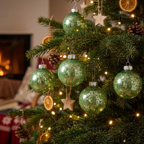 Prodotto Palla di Natale, decorazione per l'albero, palla per albero di Natale verde marmorizzata H4,5cm Ø4cm vero vetro 24 pz