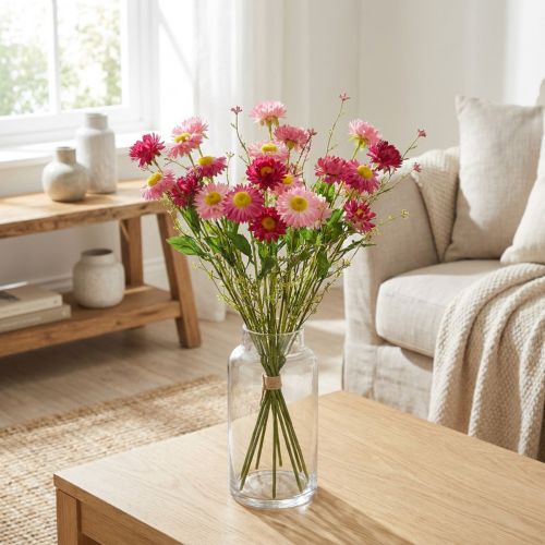 Rhodanthe Rosa - Fiori di seta rosa artificiali, mazzo di fiori di paglia, fiori decorativi da 46 cm | Floristik24.it