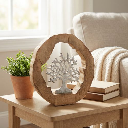 Prodotto Scultura decorativa albero in una decorazione da tavola ad anello in legno da posizionare 22×21×4 cm