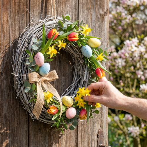 Ghirlanda decorativa Ø30cm ghirlanda primaverile imbiancata ghirlanda di olmo ghirlanda per porta di Pasqua decorazione in legno | Floristik24.it