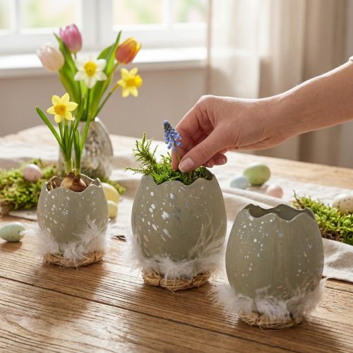 Prodotto Uovo per decorare, Pasqua, metà uovo decorativo, decorazione primaverile Ø8cm H10cm grigio, argento 4pz
