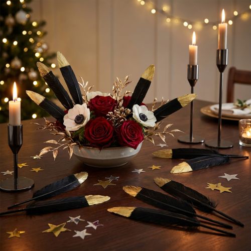 Piume decorative nere, piume vere dorate per l'artigianato 12-14 cm 72 pz | Floristik24.it