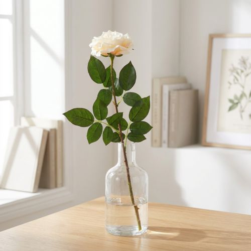 Rosa albicocca bianco crema, fiore di seta, rose artificiali L72cm Ø12cm | Floristik24.it
