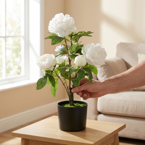 Paeonia artificiale, peonia in vaso, pianta decorativa fiori bianchi H57cm | Floristik24.it