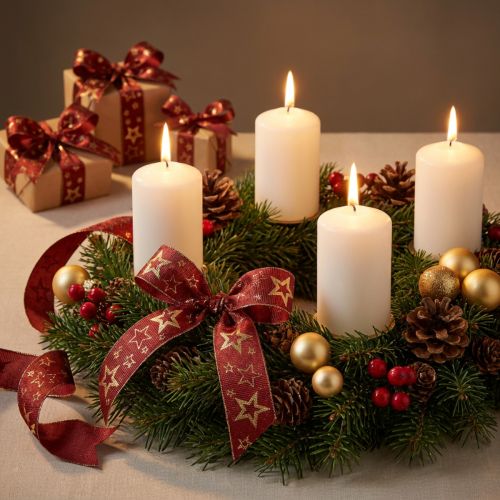 Nastro decorativo a stella Nastro decorativo Natale oro rosso L25mm L15m | Floristik24.it