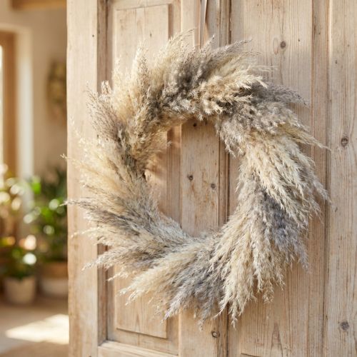 Ghirlanda di erba di pampa essiccata, decorazione per porta in stile boho, fiori secchi naturali Ø31 cm, ghirlanda da parete | Floristik24.it