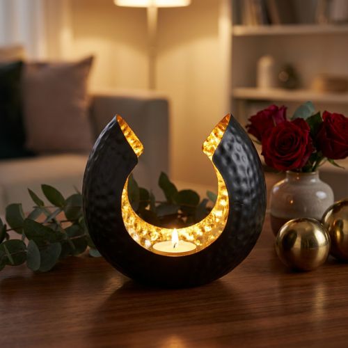 Portacandela decorazione da tavola oro nero metallo 19×11×17cm | Floristik24.it