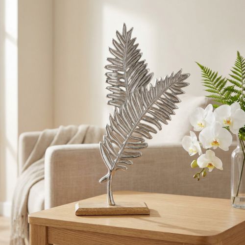 Decorazione da tavolo decorazione in metallo felce legno argento H54cm L37cm | Floristik24.it