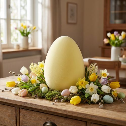 Prodotto Decorazione uovo di Pasqua uovo in plastica giallo chiaro floccato 25cm