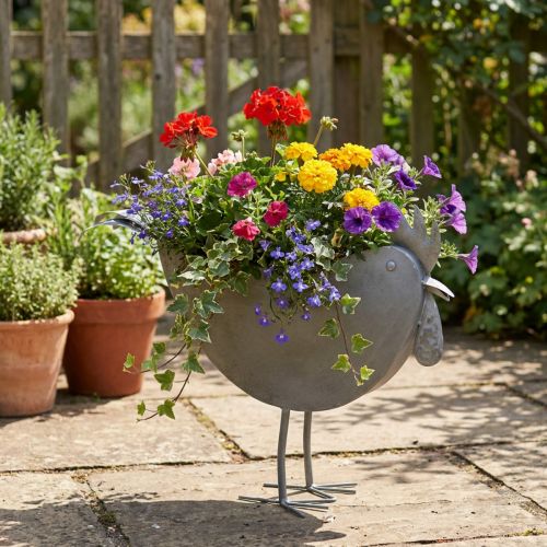 Vaso per fiori pollo in metallo uccello decorazione in metallo zincato 51×16×37cm | Floristik24.it