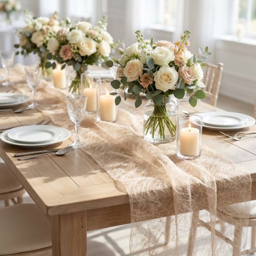 Runner da tavolo Sizoweb in pile decorativo beige 30 cm 5 m | Floristik24.it