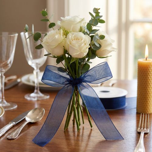 Nastro in organza nastro regalo nastro blu scuro cimosa blu 15mm 50m | Floristik24.it