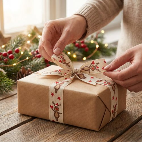 Nastro natalizio nastro regalo crema renna Natale 25mm 20m | Floristik24.it