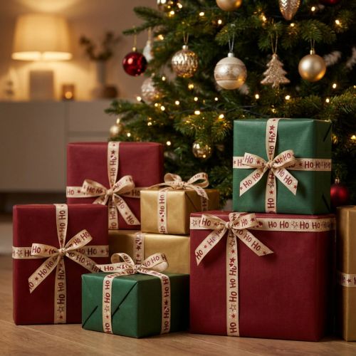 Nastro natalizio Nastro regalo “Ho Ho Ho” beige 15 mm 15 m | Floristik24.it