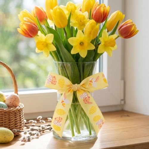 Nastro regalo Nastro decorativo pasquale Uova di Pasqua gialle 40mm 20m | Floristik24.it