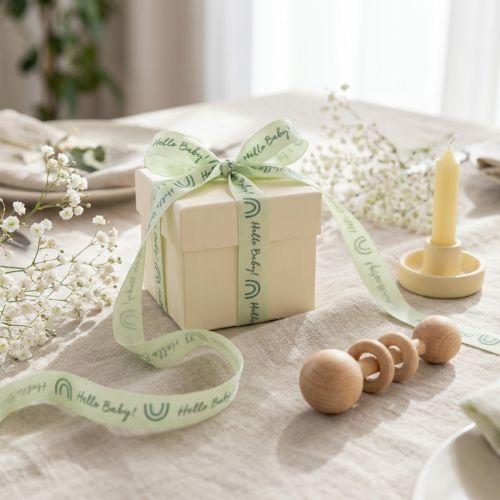 Nastro regalo "Hello Baby", nastro decorativo per battesimo, verde, 25 mm, 16 m | Floristik24.it