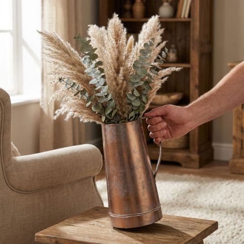 Vaso decorativo vintage in rame, brocca decorativa rustica per fiori secchi e piante artificiali, altezza 36 cm, larghezza 21 cm. | Floristik24.it