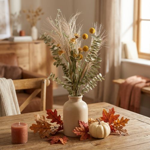 Fiori artificiali Craspedia mazzo decorativo Eucalipto Erba piuma 55cm | Floristik24.it