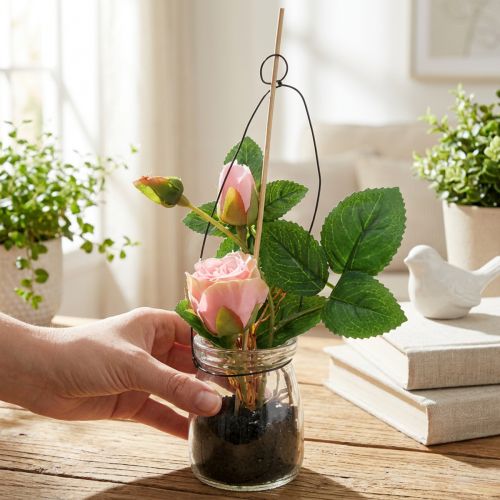 Rosa nel bicchiere rosa H23cm | Floristik24.it