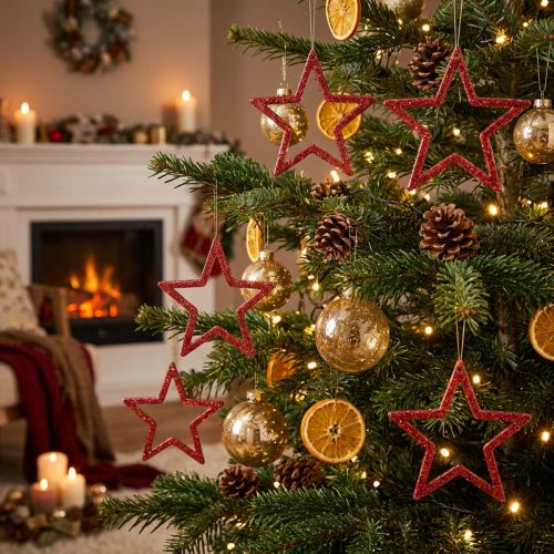 Stelle decorative rosse glitter piccole stelle di Natale 4,5 cm 120 pz | Floristik24.it