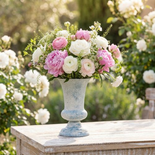 Vaso antico a forma di calice bianco e blu, Ø17cm H24cm | Floristik24.it