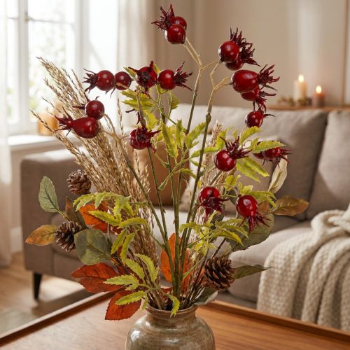 Rami decorativi artificiali di rosa canina con 7 frutti rosso scuro 48 cm | Floristik24.it