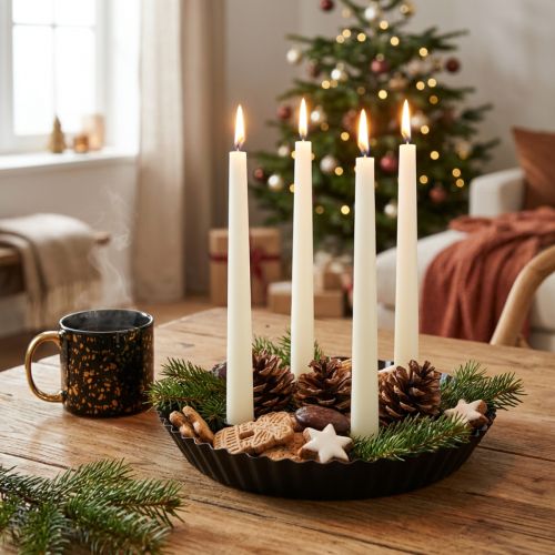 Portacandele in metallo a forma di torta – Nero, Ø 24 cm – Elegante decorazione da tavolo per 4 candele – 2 pezzi | Floristik24.it