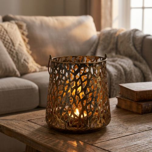Deco lanterna decorazione da tavolo porta tealight oro antico 14,5 cm | Floristik24.it