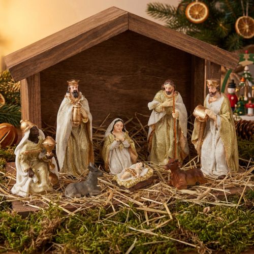 Set figure presepe 8 figure crema oro dipinte a mano 6-12,5 cm | Floristik24.it