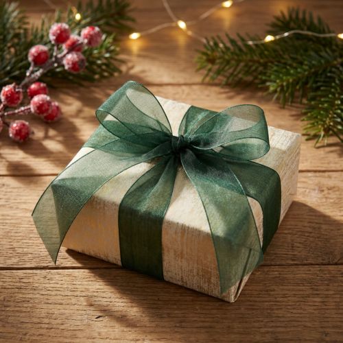 Prodotto Nastro in organza verde nastro regalo bordo intrecciato verde abete 40mm 50m