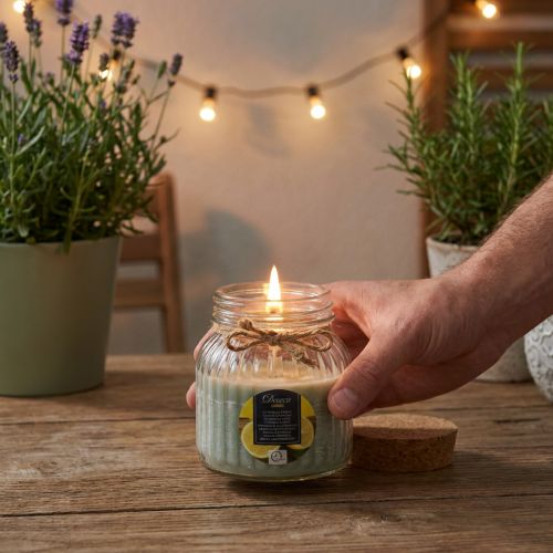 Candela profumata in vetro alla citronella verde salvia H11,5 cm | Floristik24.it