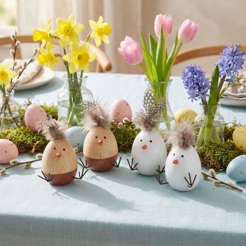 Pulcino di Pasqua Piume di pulcino dell'uovo di Pasqua Bianco Naturale H9 cm 4 pz | Floristik24.it