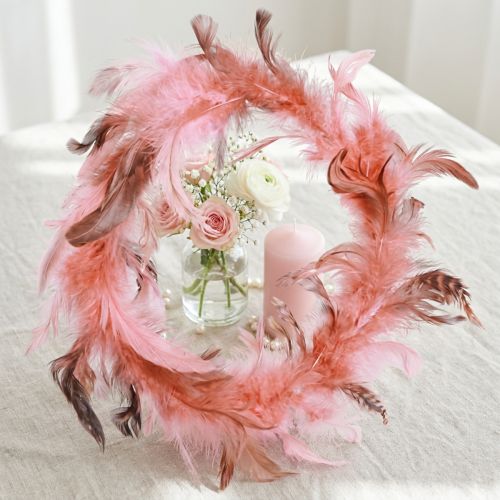 Prodotto Ghirlanda di piume realizzata con decorazione di piume di fagiano in rosa Ø20 cm 3 pezzi