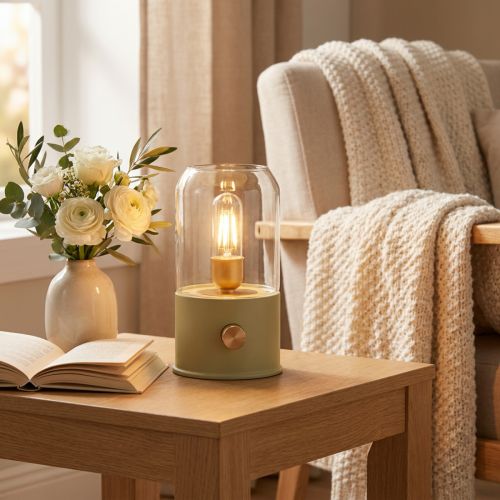 Lampada da tavolo a LED, stile retrò, luce bianca calda e verde, altezza 19,5 cm. | Floristik24.it