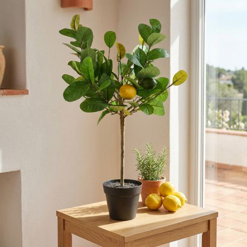 Albero di limone artificiale in vaso, stile mediterraneo, pianta artificiale di facile manutenzione, albero di agrumi decorativo, altezza 57 cm | Floristik24.it